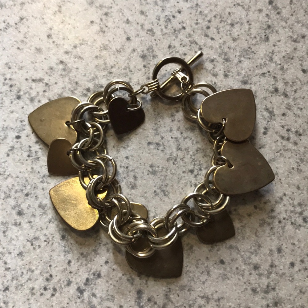 Chunky gold heart charm bracelet